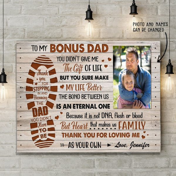 Personalized To My Bonus Dad Canvas Thank You For Becoming The Didn’t Have Be Print